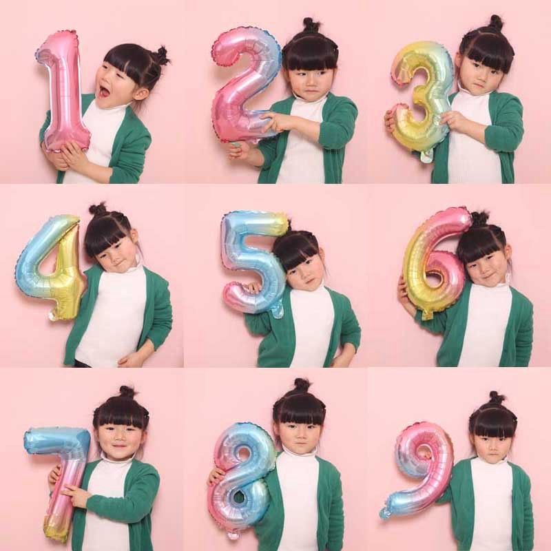 Bong bóng số (0-9) màu cầu vồng 35cm