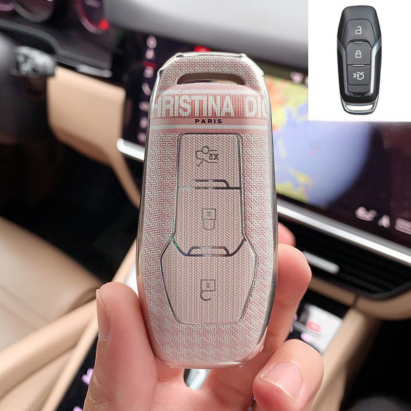 Vỏ Da Bảo Vệ Chìa Khóa Thông Minh Bằng Hợp Kim Kẽm Cho Xe Hơi Ford Fiesta Ranger Ecosport Focus Everest Mustang Dior thỏ hồng