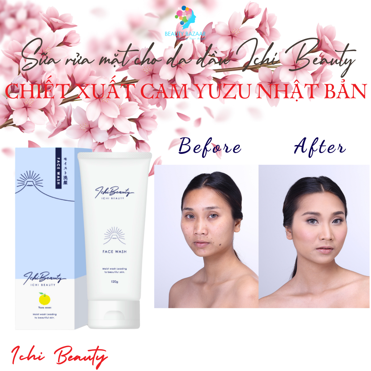 Sữa rửa mặt cho da dầu Ichi Beauty chiết xuất cam Yuzu Nhật Bản chính hãng 120g