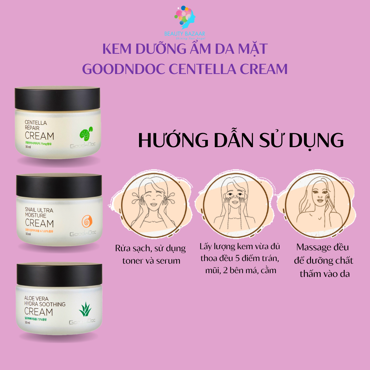 Kem dưỡng ẩm da mặt GoodnDoc Centella Cream Rau má - Ốc sên - Lô hội Chính hãng Hàn Quốc 120g