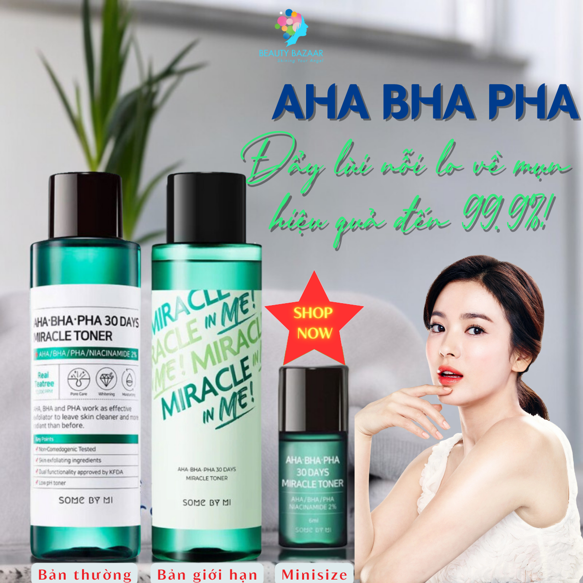 Nước Hoa Hồng giảm mụn làm sạch da tẩy tế bào chết Some By Mi AHA BHA PHA 30 Days Miracle Toner 150ml