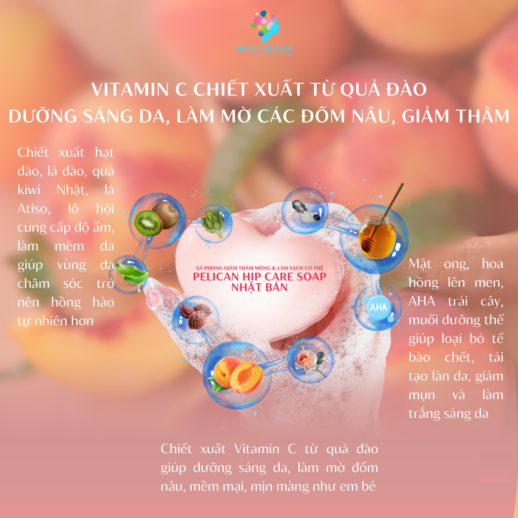 Xà phòng ngừa thâm mông và làm sạch cơ thể từ quả đào Pelican Hip Care Soap - Nhật Bản