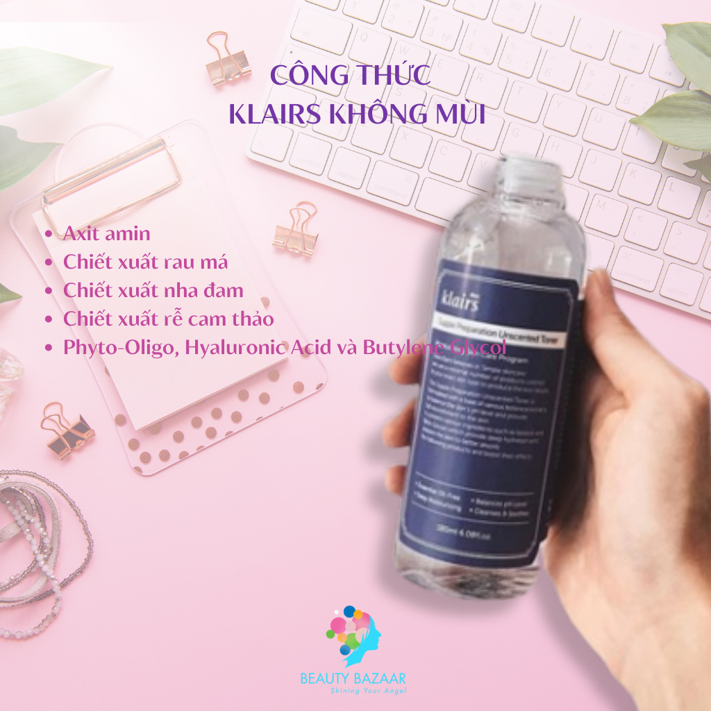 Nước hoa hồng dưỡng ẩm, không mùi Klairs Supple Preparation Unscented Toner 180ml