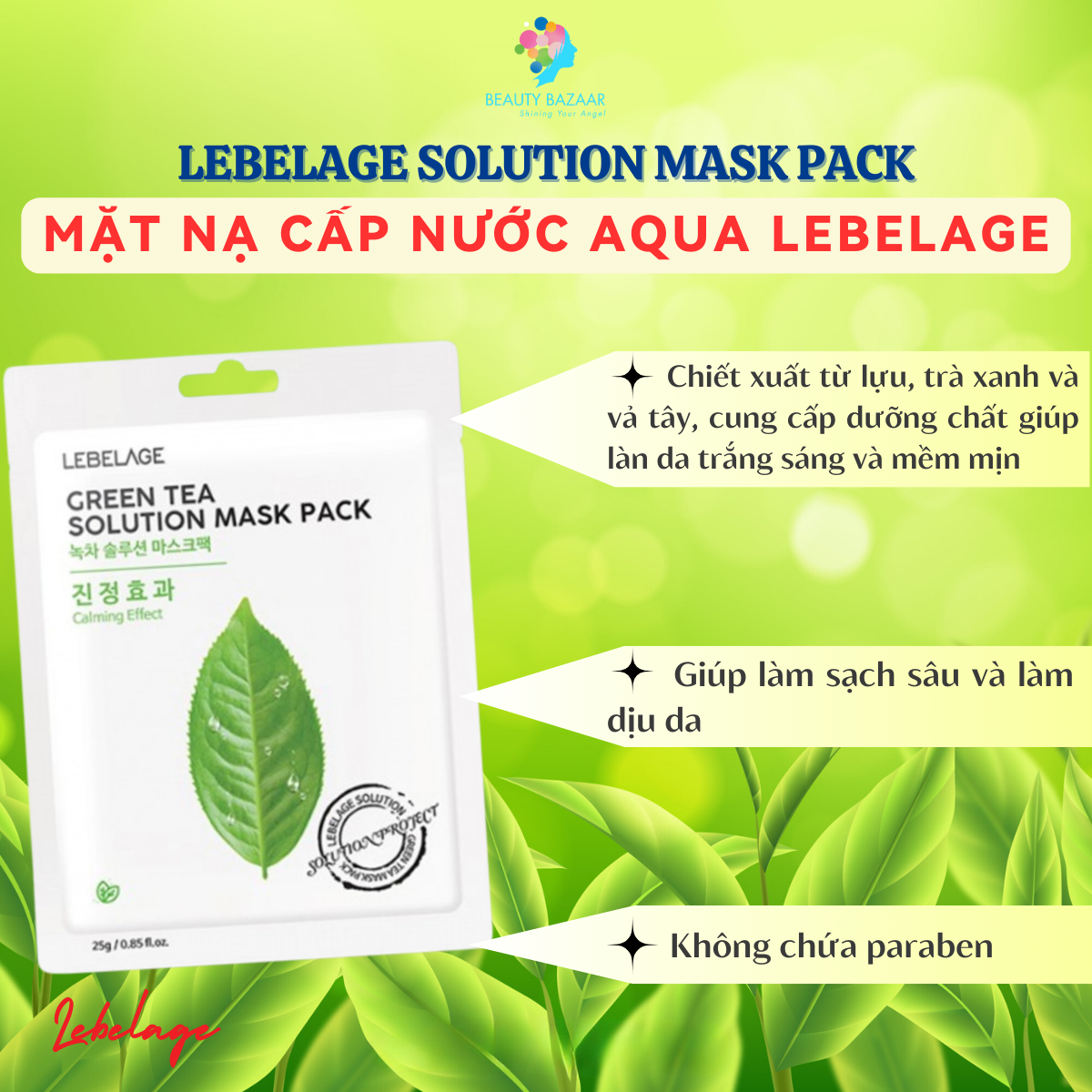 Mặt nạ Hàn Quốc trắng da cấp ẩm giảm mụn phục hồi da Lebelage Solution Mask Pack