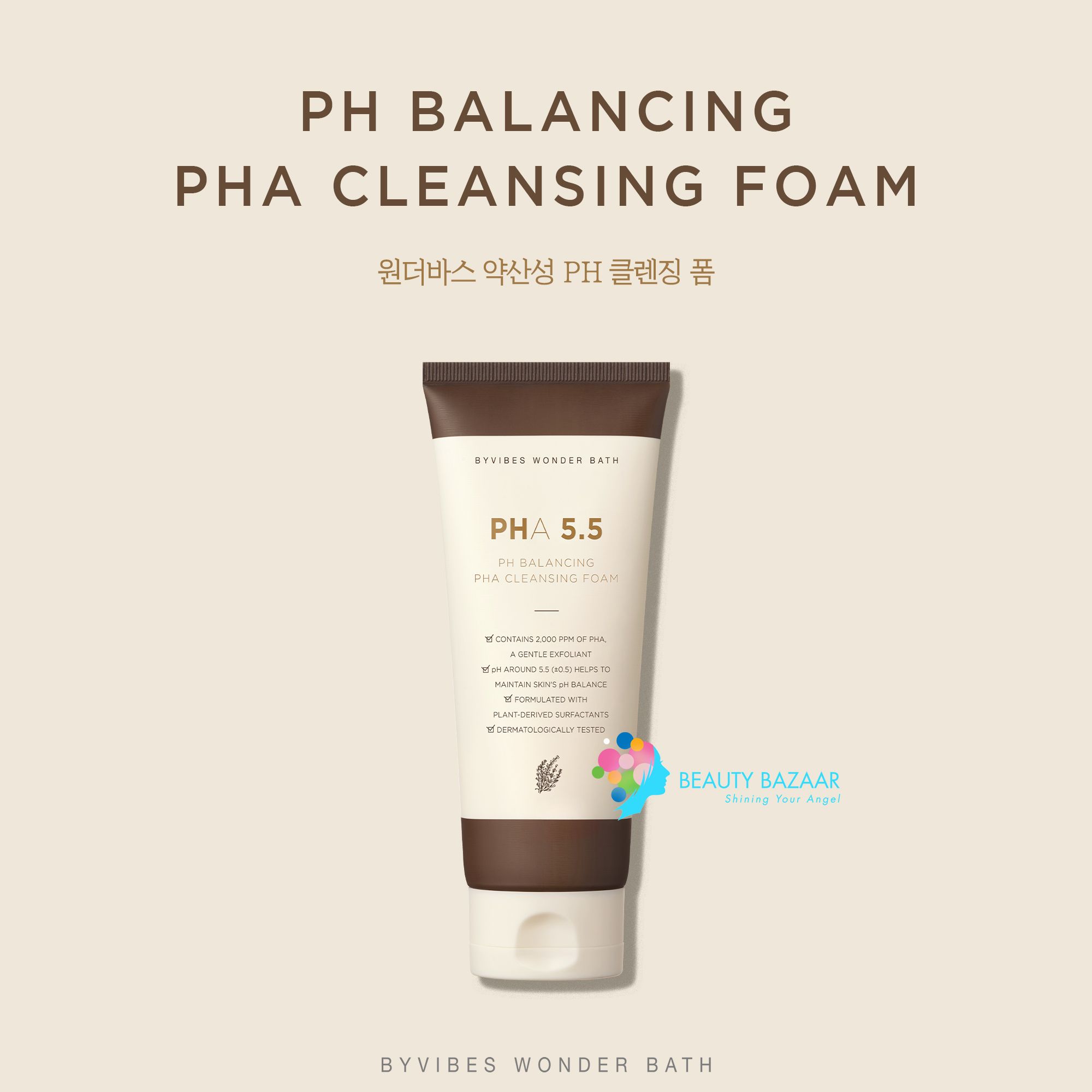 Sữa rửa mặt tạo bọt Byvibes Wonder Bath PHA 5.5 PH Balancing PHA Cleansing Foam 130ml