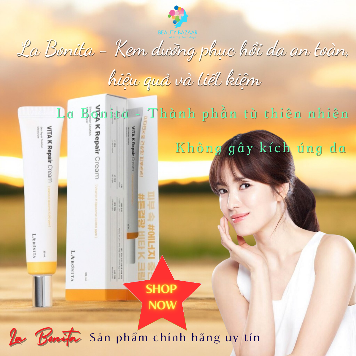 Kem dưỡng phục hồi dưỡng trắng sáng trẻ hoá da La Bonita Vitamin K Repair Cream – Hàn Quốc 30ml