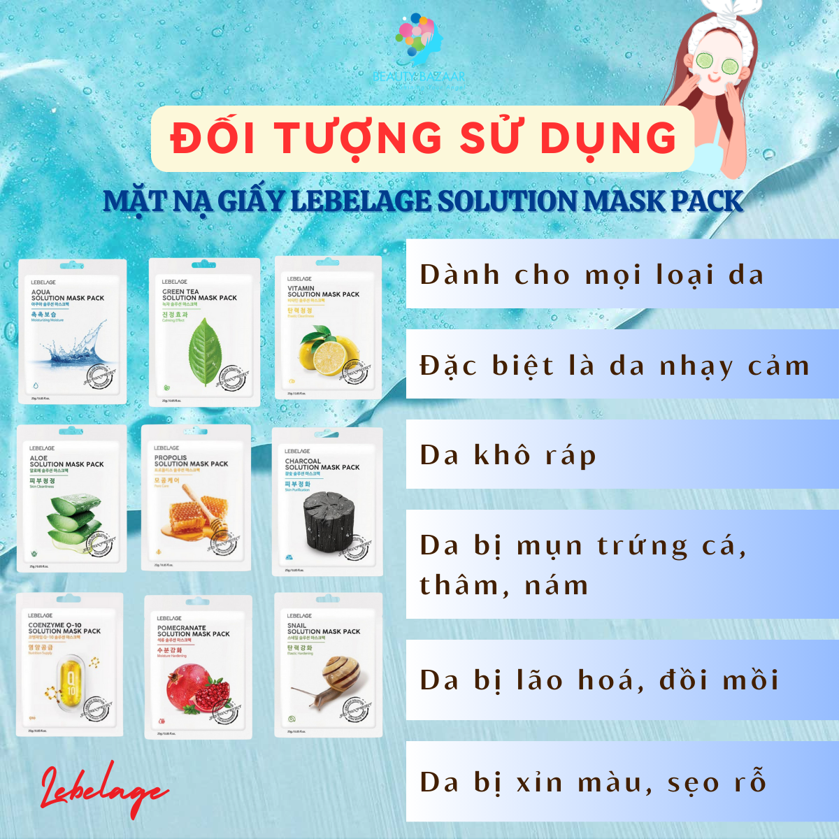 Mặt nạ Hàn Quốc trắng da cấp ẩm giảm mụn phục hồi da Lebelage Solution Mask Pack