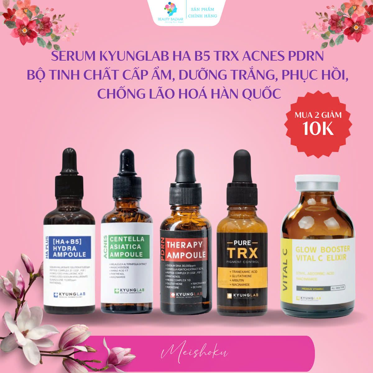 Serum KyungLab HA B5 TRX Acnes PDRN bộ tinh chất cấp ẩm dưỡng trắng phục hồi chống lão hoá Hàn Quốc 30ml 50m