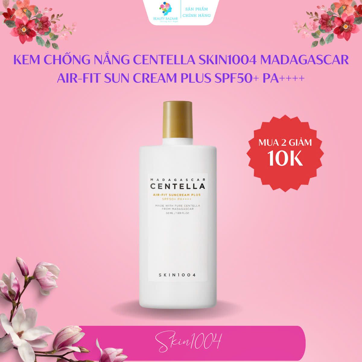 Kem chống nắng centella Skin1004 Madagascar Centella Air-Fit Sun cream Plus SPF50+ PA++++ chính hãng Hàn Quốc