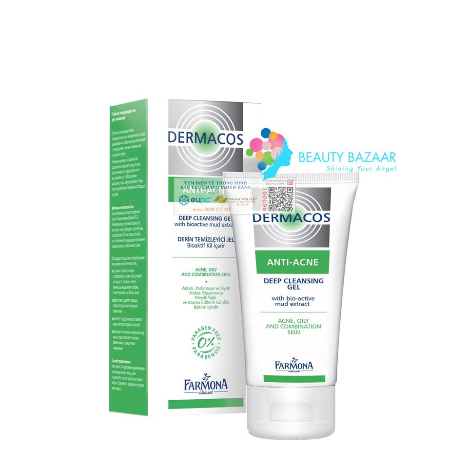 Sữa Rửa Mặt Sạch Sâu, Ngừa Mụn Dermacos Anti-Acne Deep Cleansing Gel 150ml