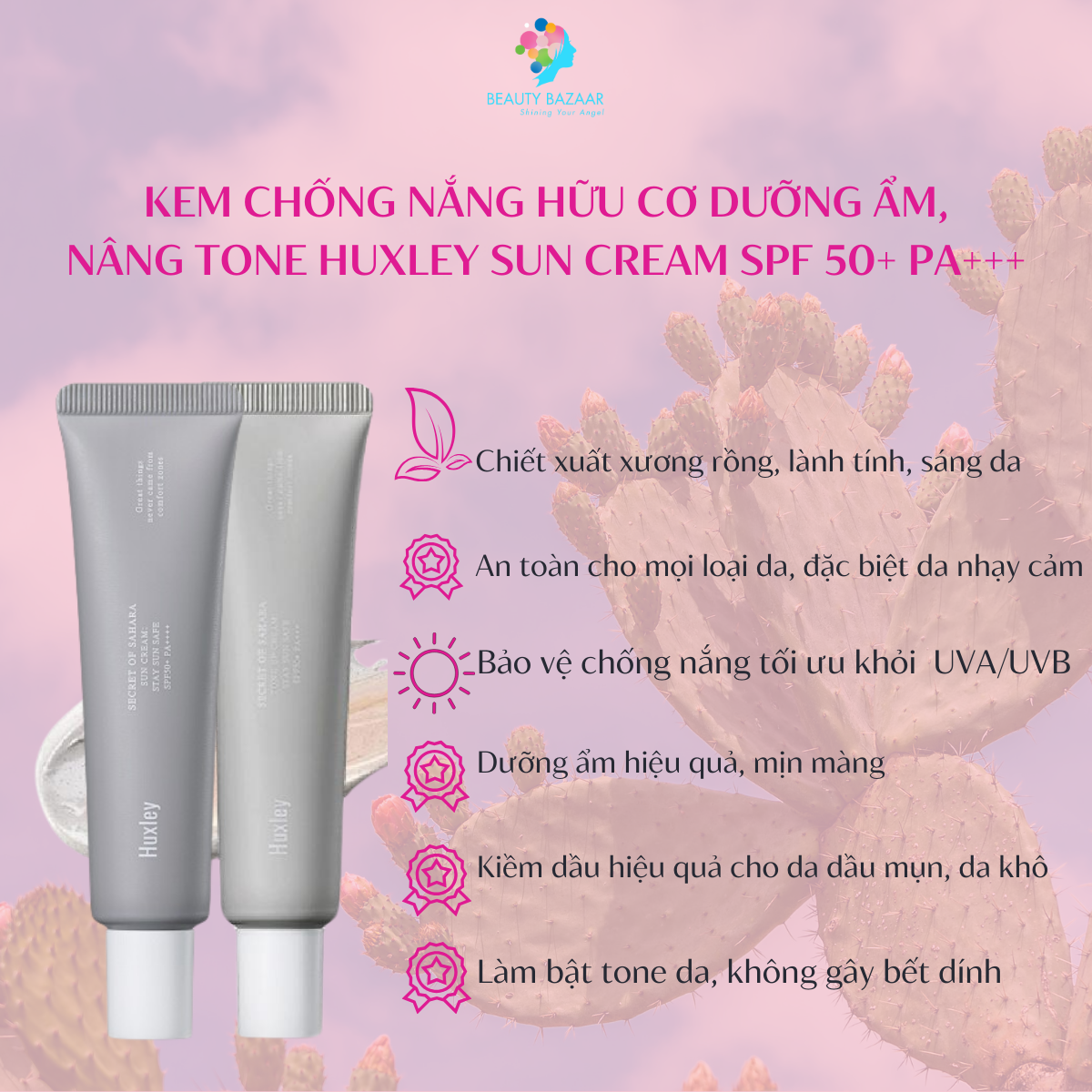 Kem chống nắng dưỡng ẩm dịu nhẹ Huxley Sun Cream Stay Sun Safe SPF50+ PA+++