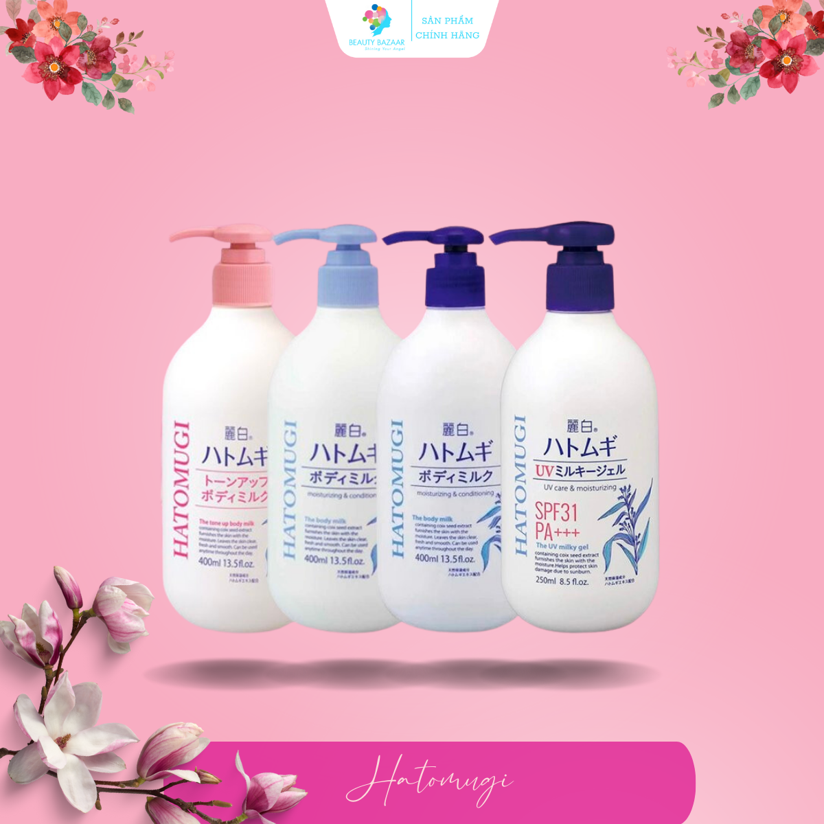 Sữa dưỡng thể trắng da nâng tone và chống nắng Hatomugi Body Milk SPF31 PA+++ - Nhật Bản 250ml