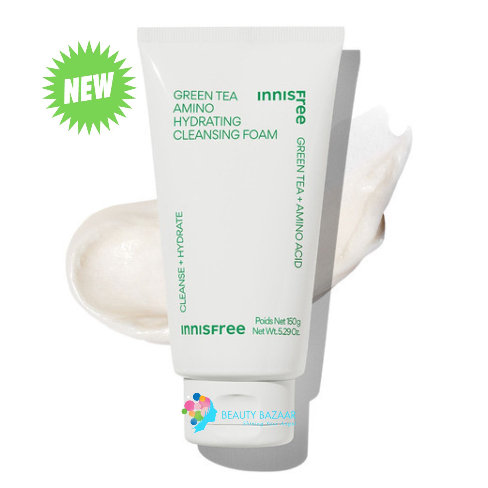 (Mẫu 2023) Sữa Rửa Mặt Trà Xanh Dưỡng ẩm Innisfree Green Tea Amino Hydrating Cleansing Foam 150g