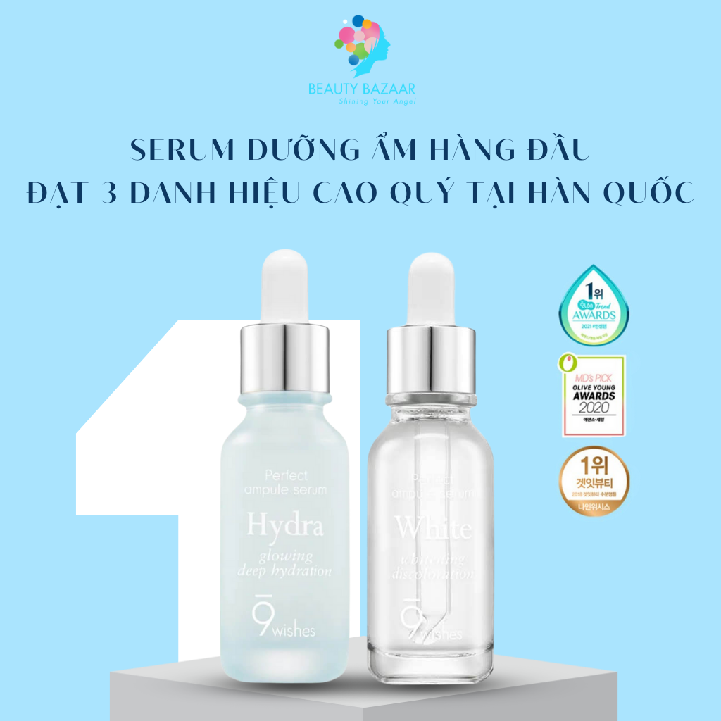 Serum 9wishes Ampule Hydra dưỡng ẩm và Miracle White dưỡng trắng da chống lão hoá chính hãng Hàn Quốc 25ml