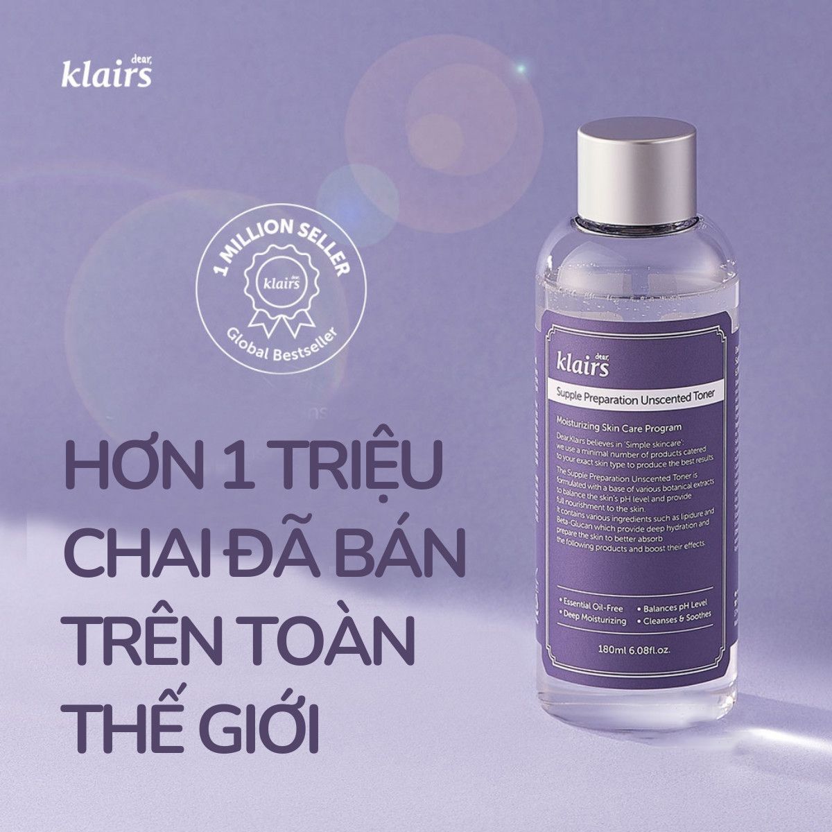 Nước hoa hồng toner Klairs có mùi và không mùi, cân bằng làm dịu da 180ml và mini 30ml - Dear Klairs
