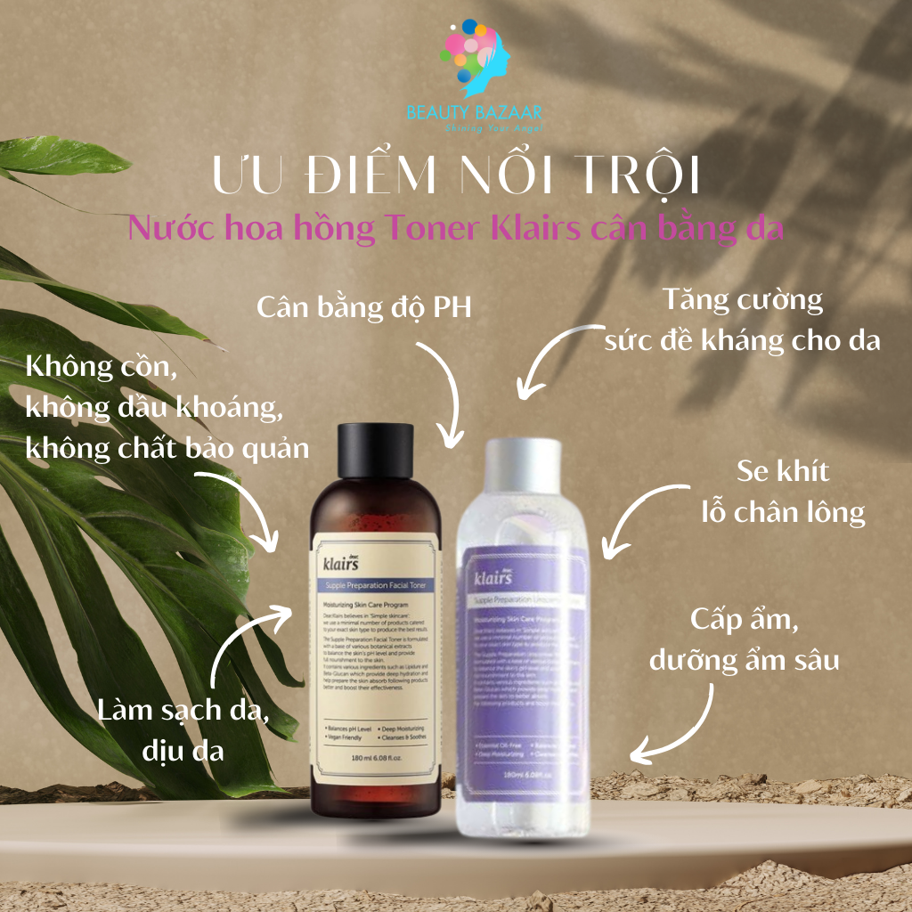 Nước hoa hồng toner Klairs có mùi và không mùi, cân bằng làm dịu da 180ml và mini 30ml - Dear Klairs