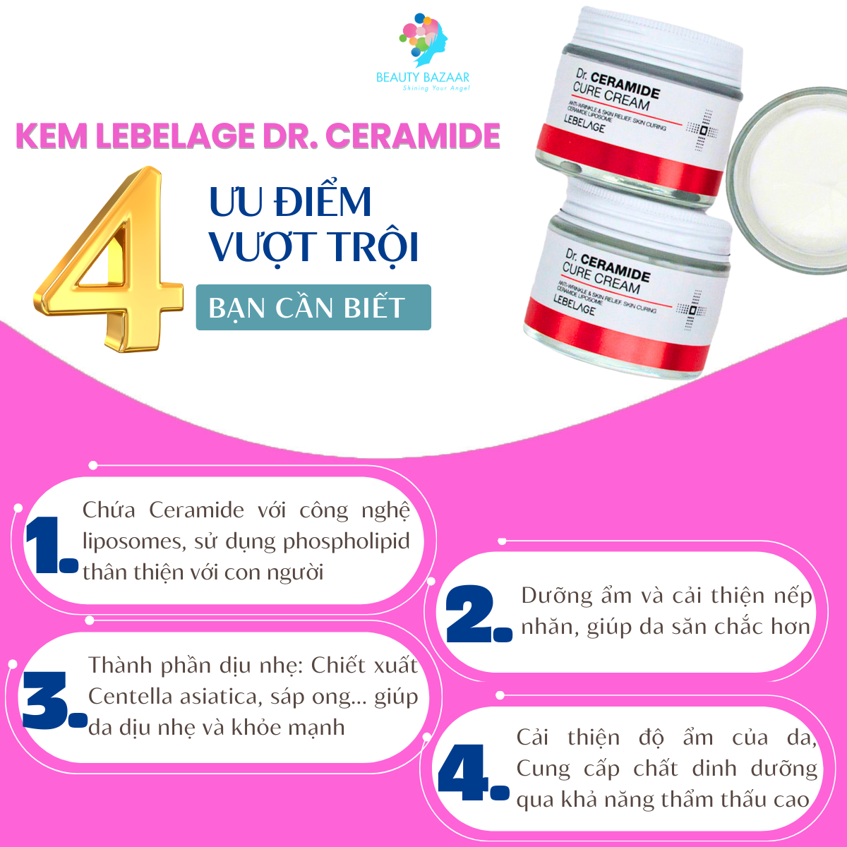 Kem Lebelage Dr. Ceramide Cure Cream Khoá Ẩm Bảo Vệ Phục Hồi Trắng Da Tái Tạo Da Trẻ Hoá Da 70ml