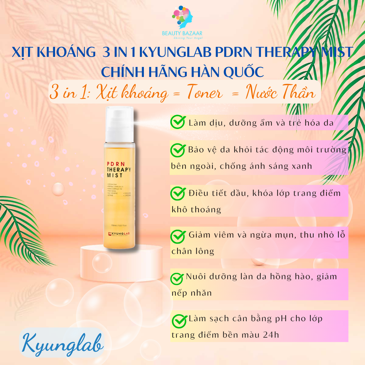 Xịt khoáng dưỡng ẩm chống lão hoá tái tạo phục hồi da KyungLab PDRN Therapy Mist 150ml Hàn Quốc chính hãng – 150ml