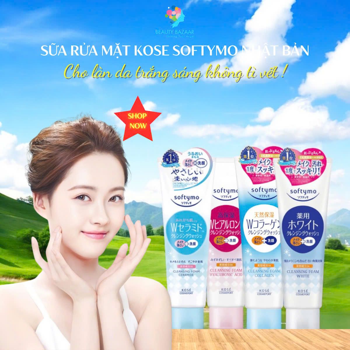 Sữa rửa mặt tẩy trang dưỡng ẩm Kose Softymo Nhật Bản sạch sâu cấp ẩm cho da khô da dầu mụn 190g 60g