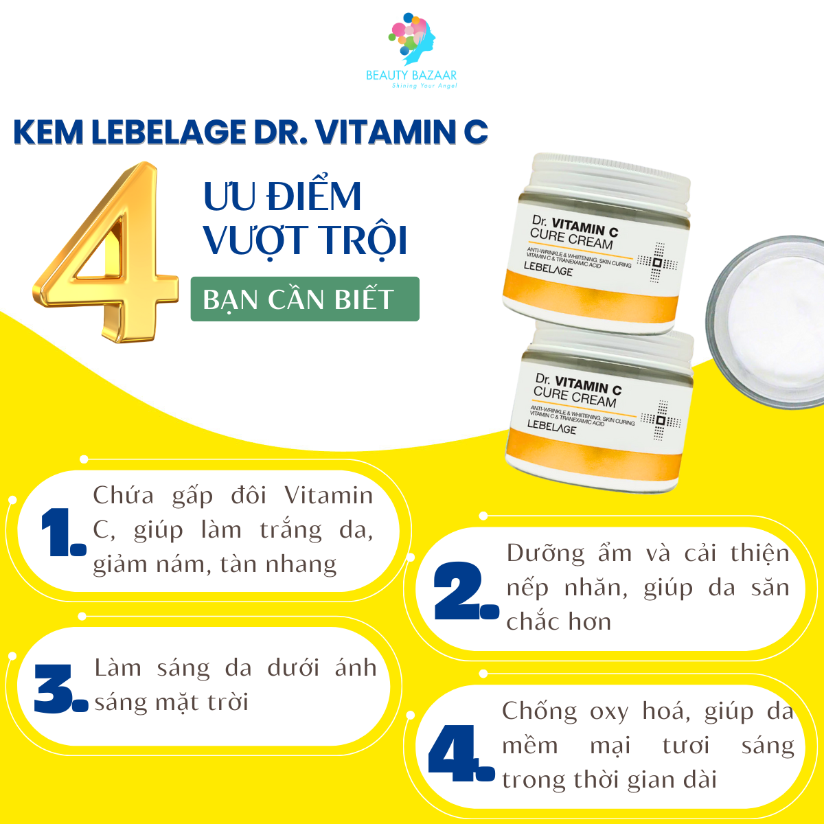 Kem Lebelage Dr. Vitamin C Cure Cream - Kem trắng da Vitamin C Bảo Vệ Phục Hồi Ngừa Mụn Trắng Da Tái Tạo Da Trẻ Hoá Da 70ml