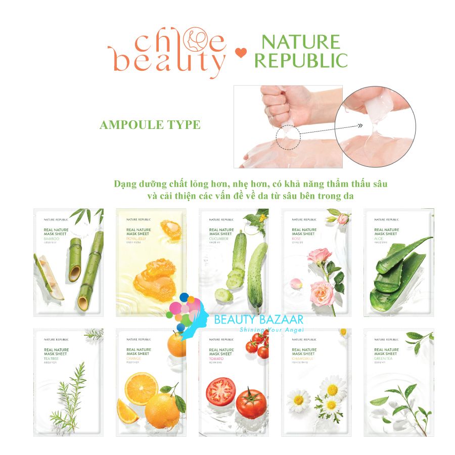 Mặt nạ giấy dưỡng ẩm Nature Republic Real Nature Mask Sheet 23ml (1 miếng)