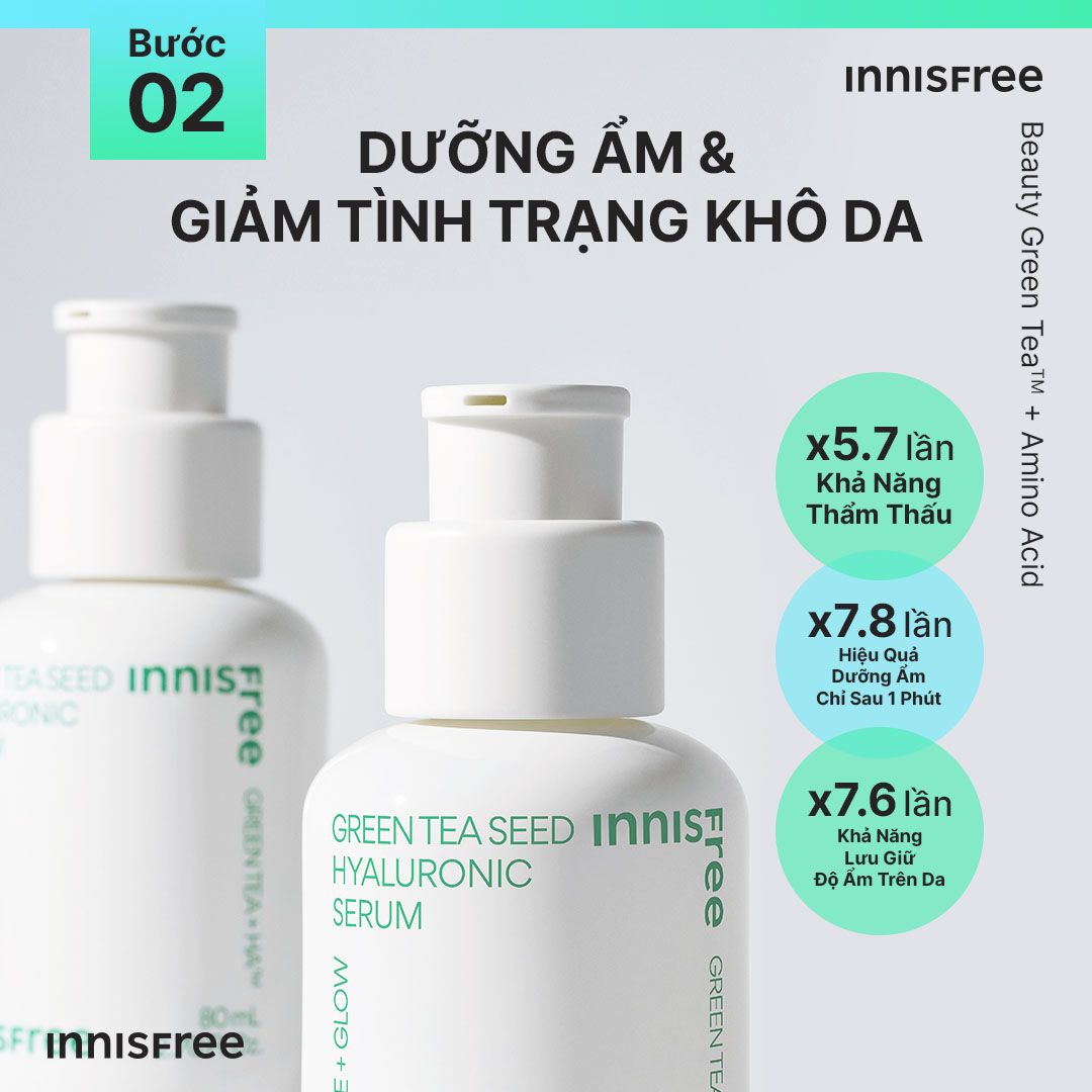 (Mẫu 2023) Tinh Chất Trà Xanh Cấp ẩm, Phục hồi da Innisfree Green Tea Seed Hyaluronic Acid Serum 80ml