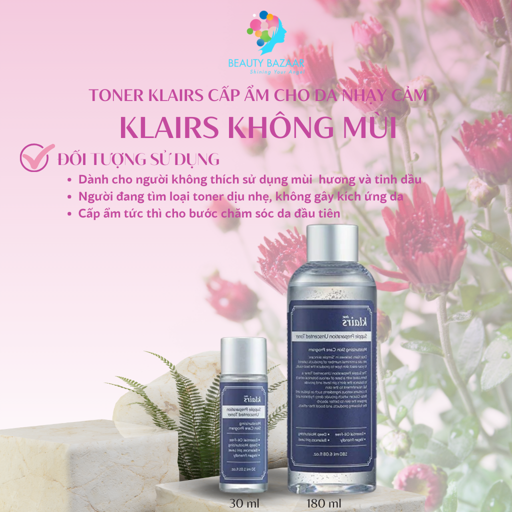 Nước hoa hồng dưỡng ẩm, không mùi Klairs Supple Preparation Unscented Toner 180ml