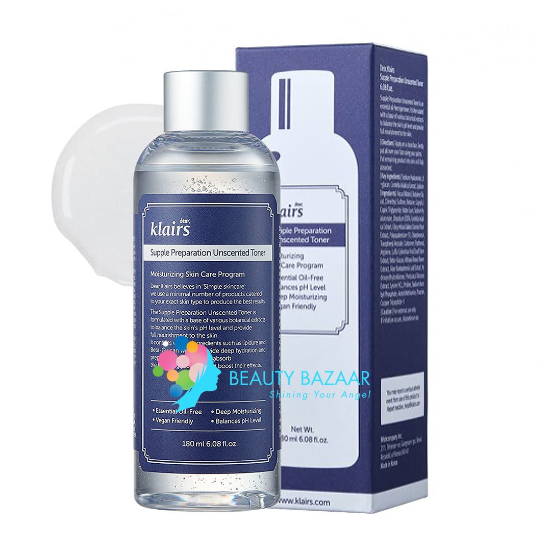 Nước hoa hồng dưỡng ẩm, không mùi Klairs Supple Preparation Unscented Toner 180ml