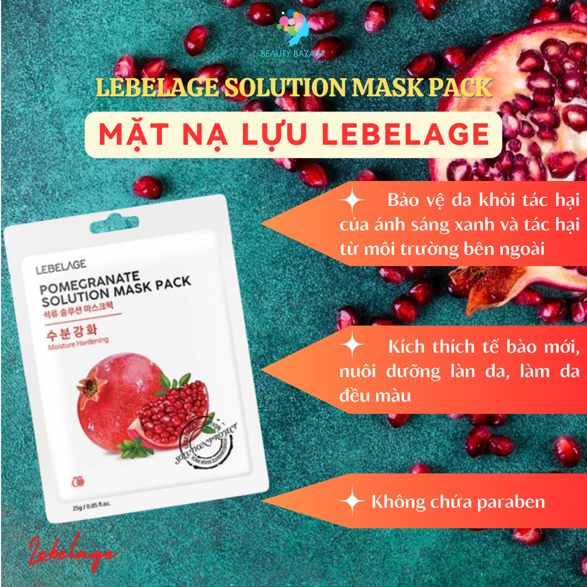 Mặt nạ Hàn Quốc trắng da cấp ẩm giảm mụn phục hồi da Lebelage Solution Mask Pack