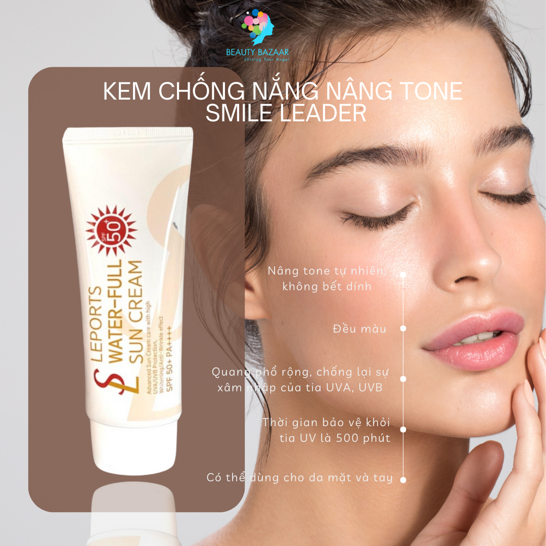 Kem chống nắng nâng tone Smile Leader Sun Cream SPF50+ cho da dầu mụn và da khô 60ml
