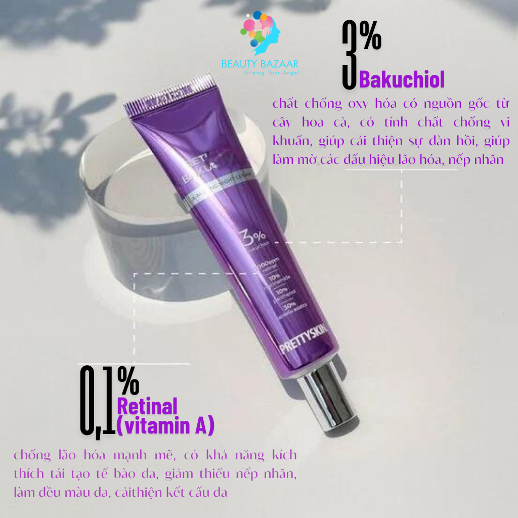 Kem dưỡng ẩm, phục hồi, trẻ hóa làn da Pretty Skin Retinal Bakuchiol Amazing Night Cream - Hàn Quốc 30ml