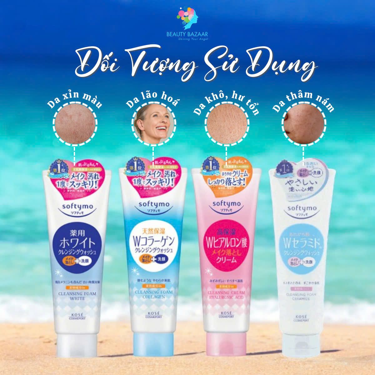 Sữa rửa mặt tẩy trang dưỡng ẩm Kose Softymo Nhật Bản sạch sâu cấp ẩm cho da khô da dầu mụn 190g 60g