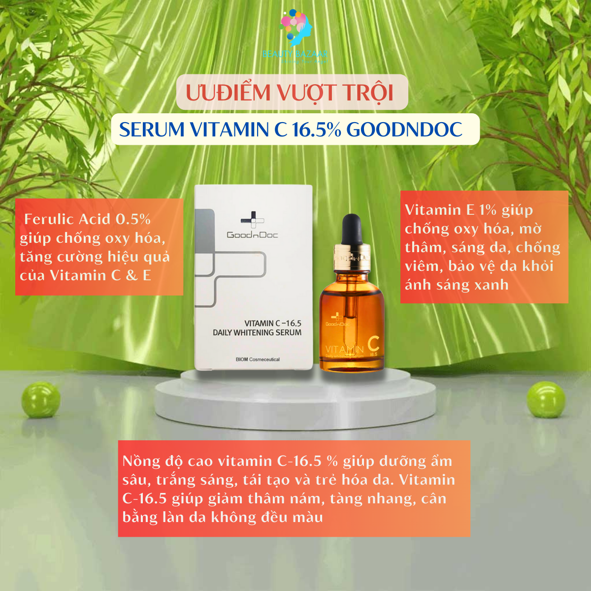 Serum Vitamin C dưỡng sáng mờ thâm nám Vitamin C 16,5% GoodnDoc Whitening Serum Mmall chính hãng 30ml
