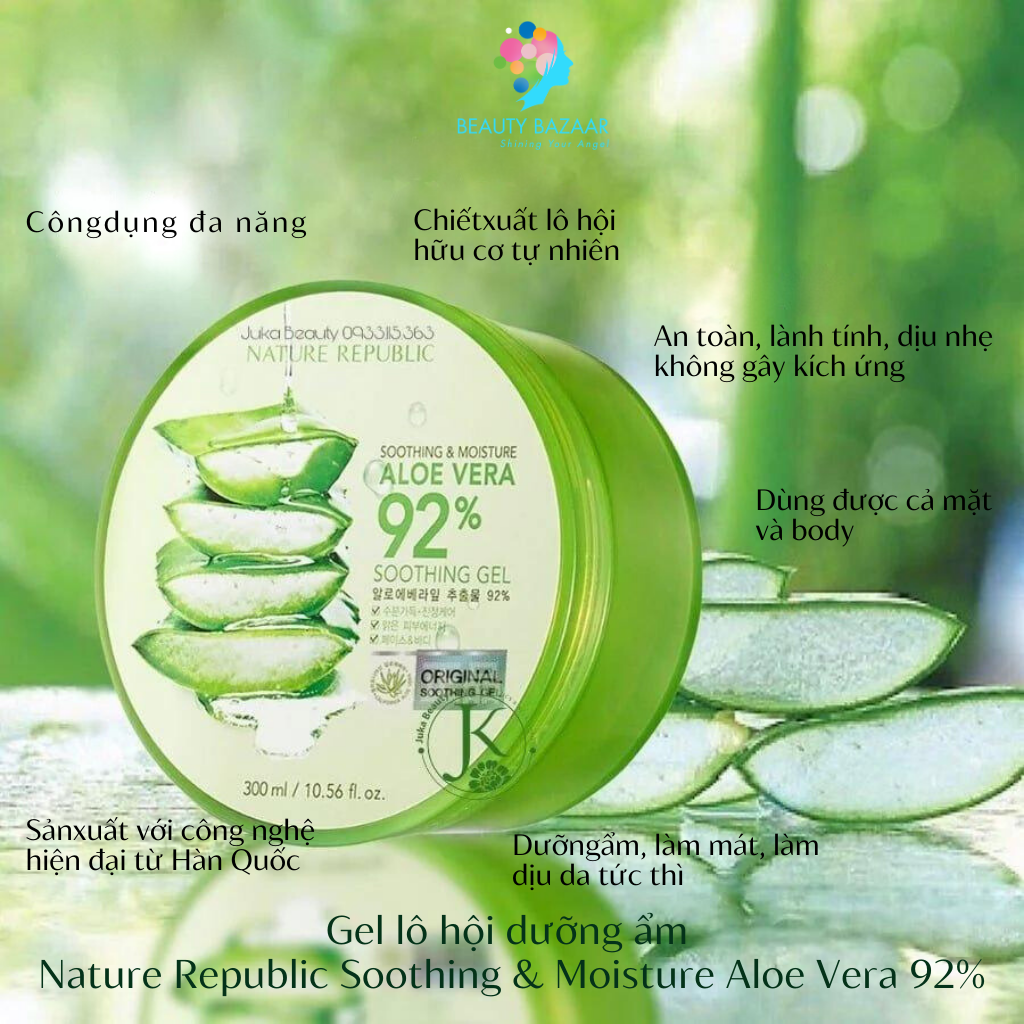 Gel lô hội dưỡng ẩm Nature Republic Soothing & Moisture Aloe Vera 92% gel nha đam - Hàn Quốc 300ml