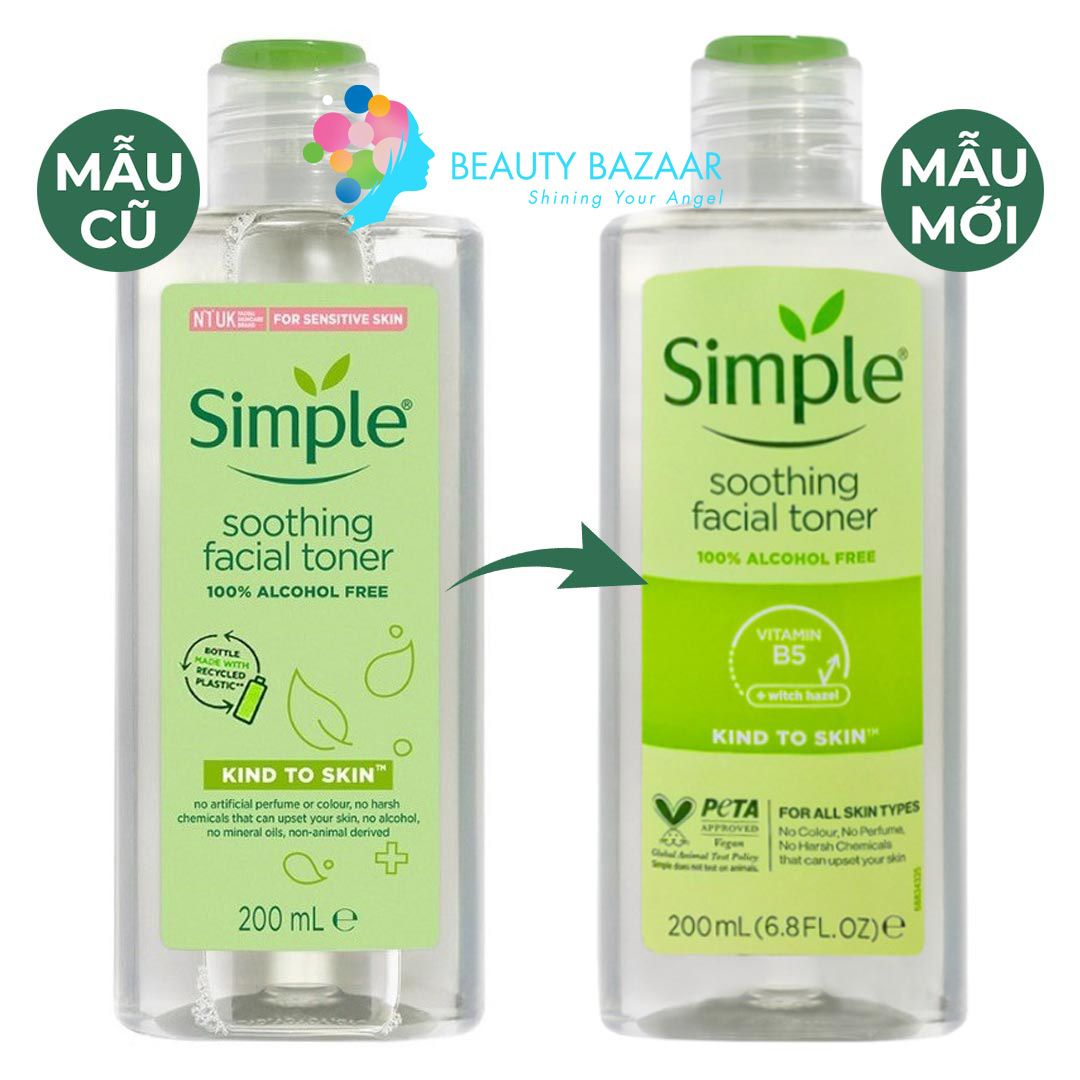 Nước hoa hồng làm dịu da, lành tính Simple Smoothing Facial Toner 200ml