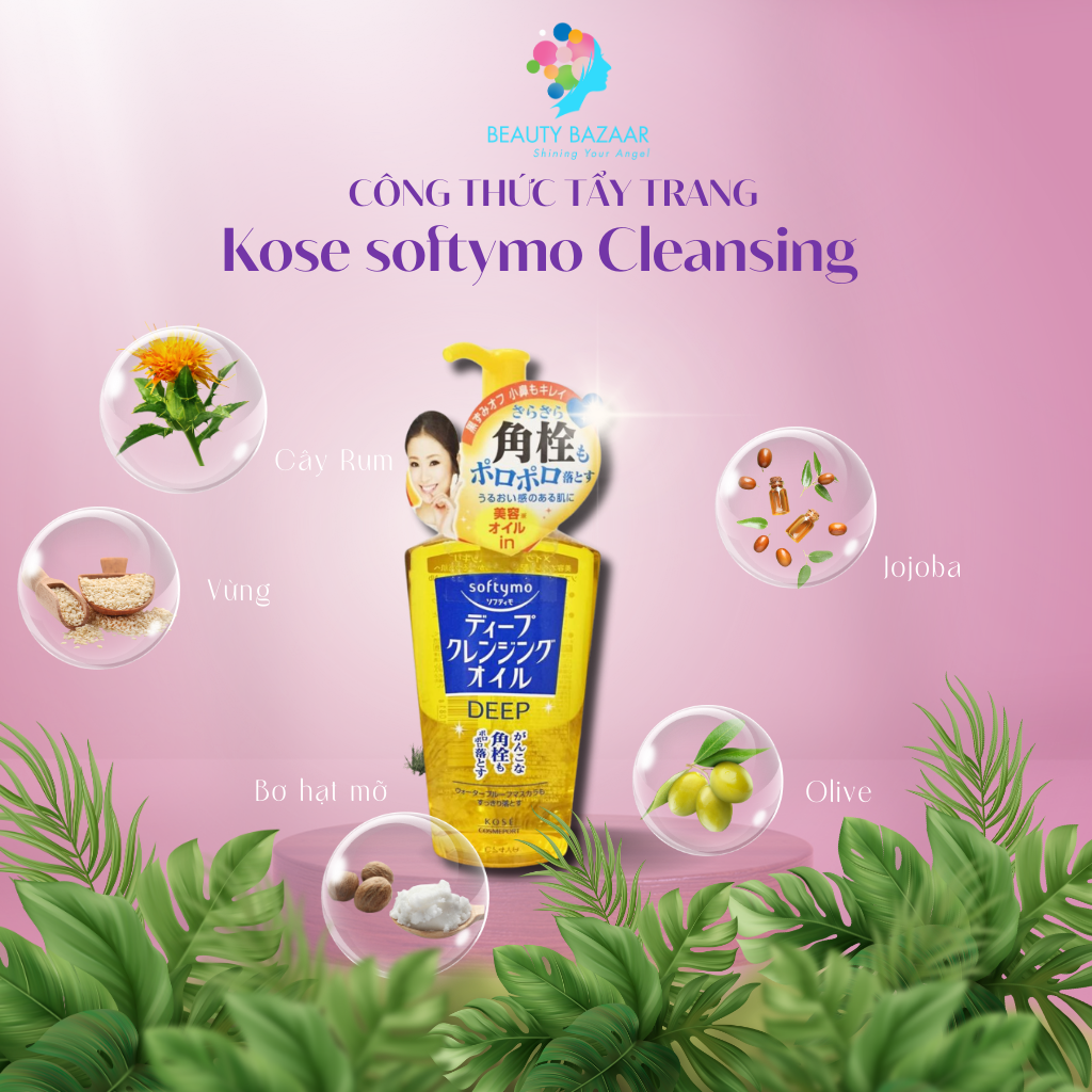 Tẩy trang sạch sâu dịu nhẹ cho da dầu mụn da khô da nhạy cảm Kose Softymo Cleansing dạng nước và dầu tẩy trang - Nhật Bản 230ml 200ml