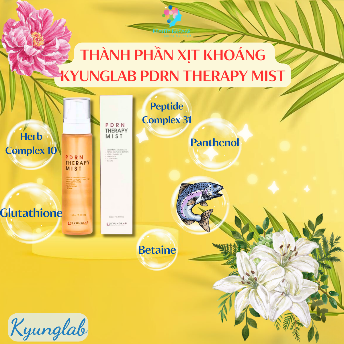 Xịt khoáng dưỡng ẩm chống lão hoá tái tạo phục hồi da KyungLab PDRN Therapy Mist 150ml Hàn Quốc chính hãng – 150ml