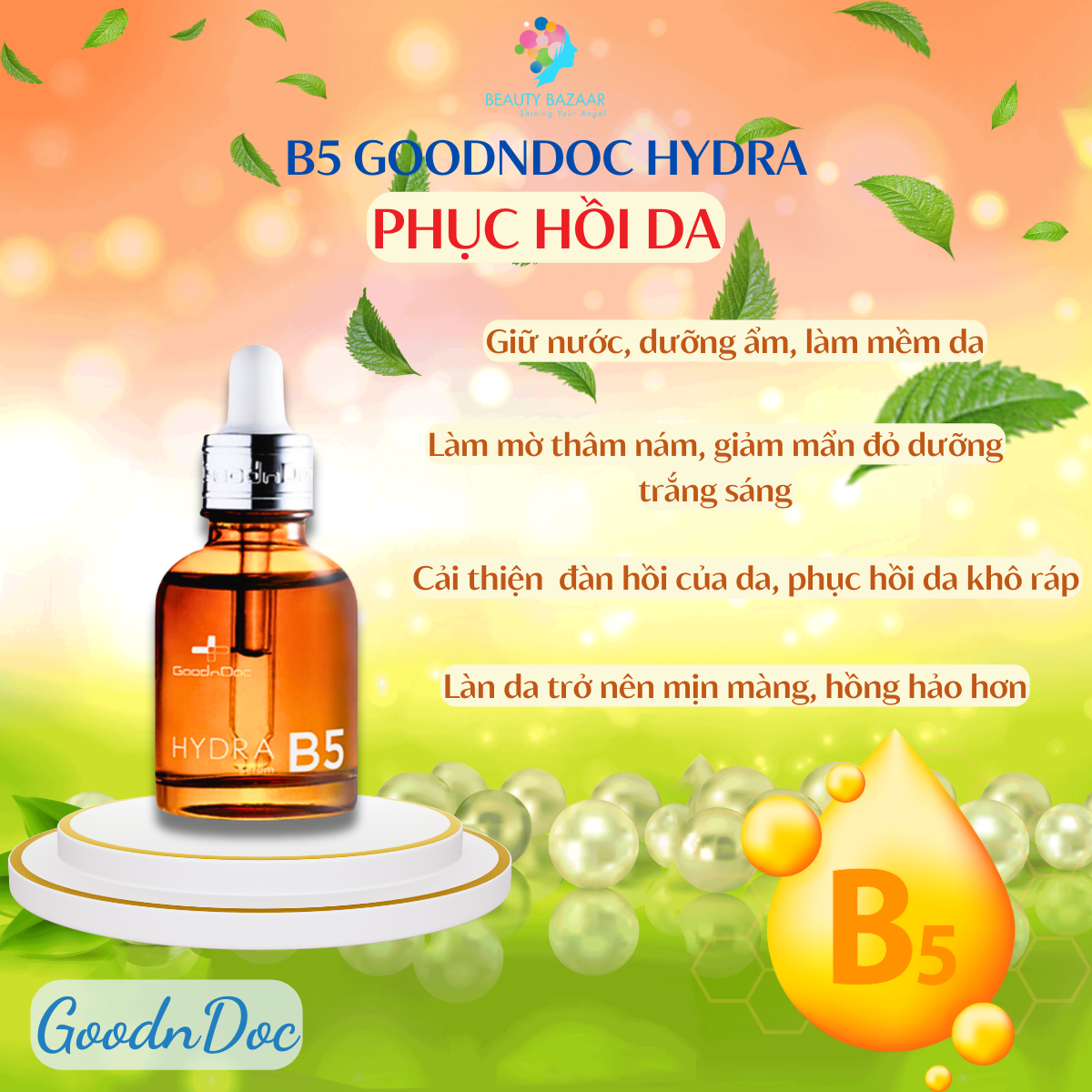 Tinh chất B5 dưỡng ẩm phục hồi bề mặt da GoodnDoc Hydra B5 Serum Vitamin Hydra B5 Pro Vitamin B5