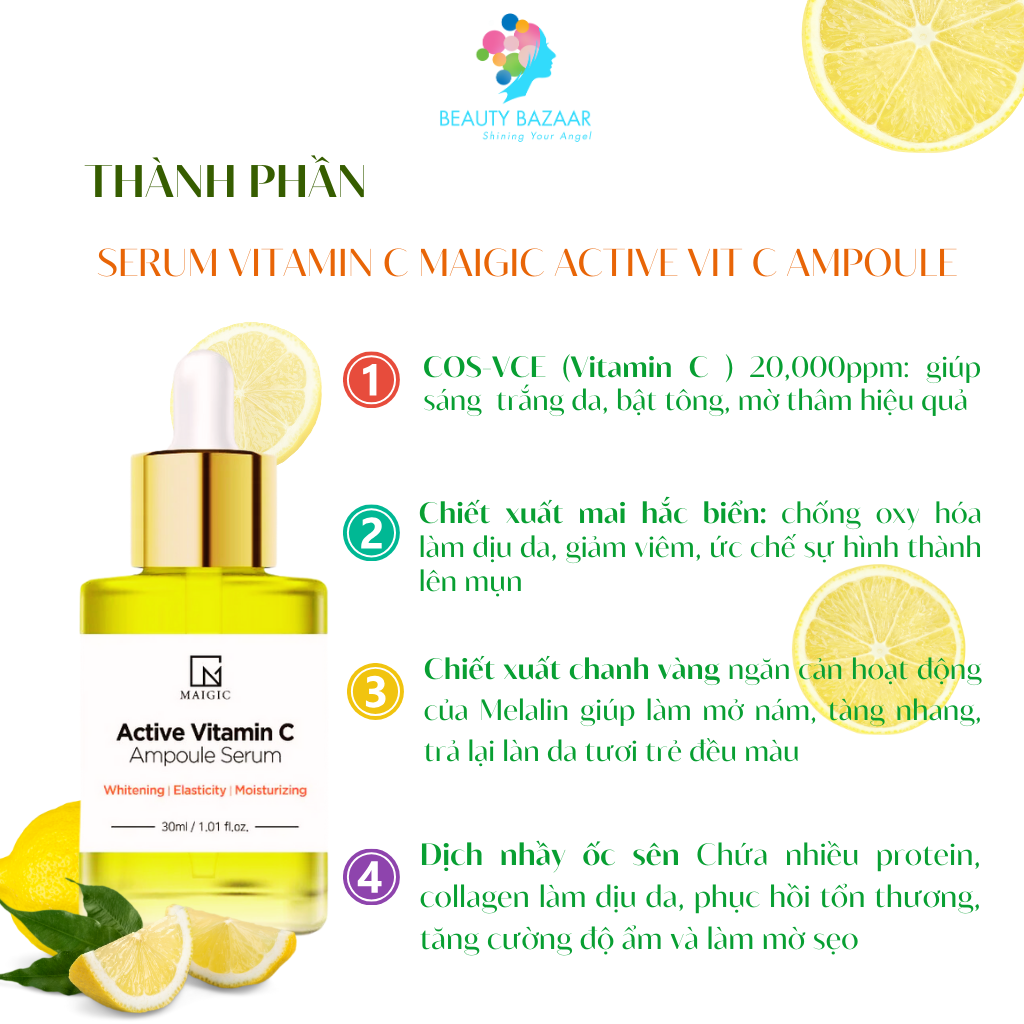 Serum Vitamin C Maigic Active Vit C Ampoule dưỡng trắng da mờ thâm giảm mụn