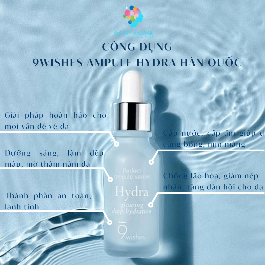 Serum 9wishes Ampule Hydra dưỡng ẩm và Miracle White dưỡng trắng da chống lão hoá chính hãng Hàn Quốc 25ml
