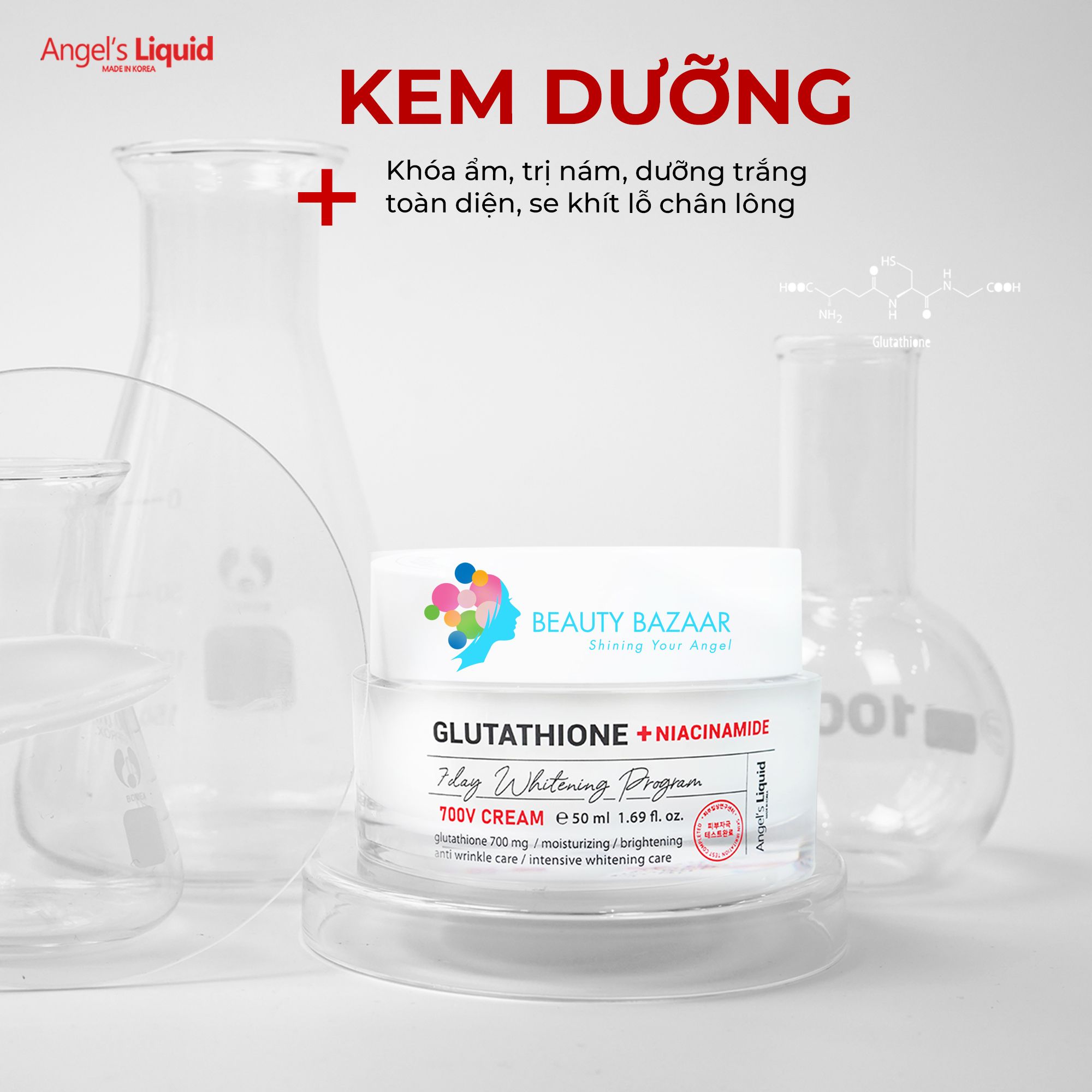 Kem Dưỡng Trắng Trị Nám Angel's Liquid Glutathione + Niacinamide 7Day Whitening Program 700 V-Cream 50ml