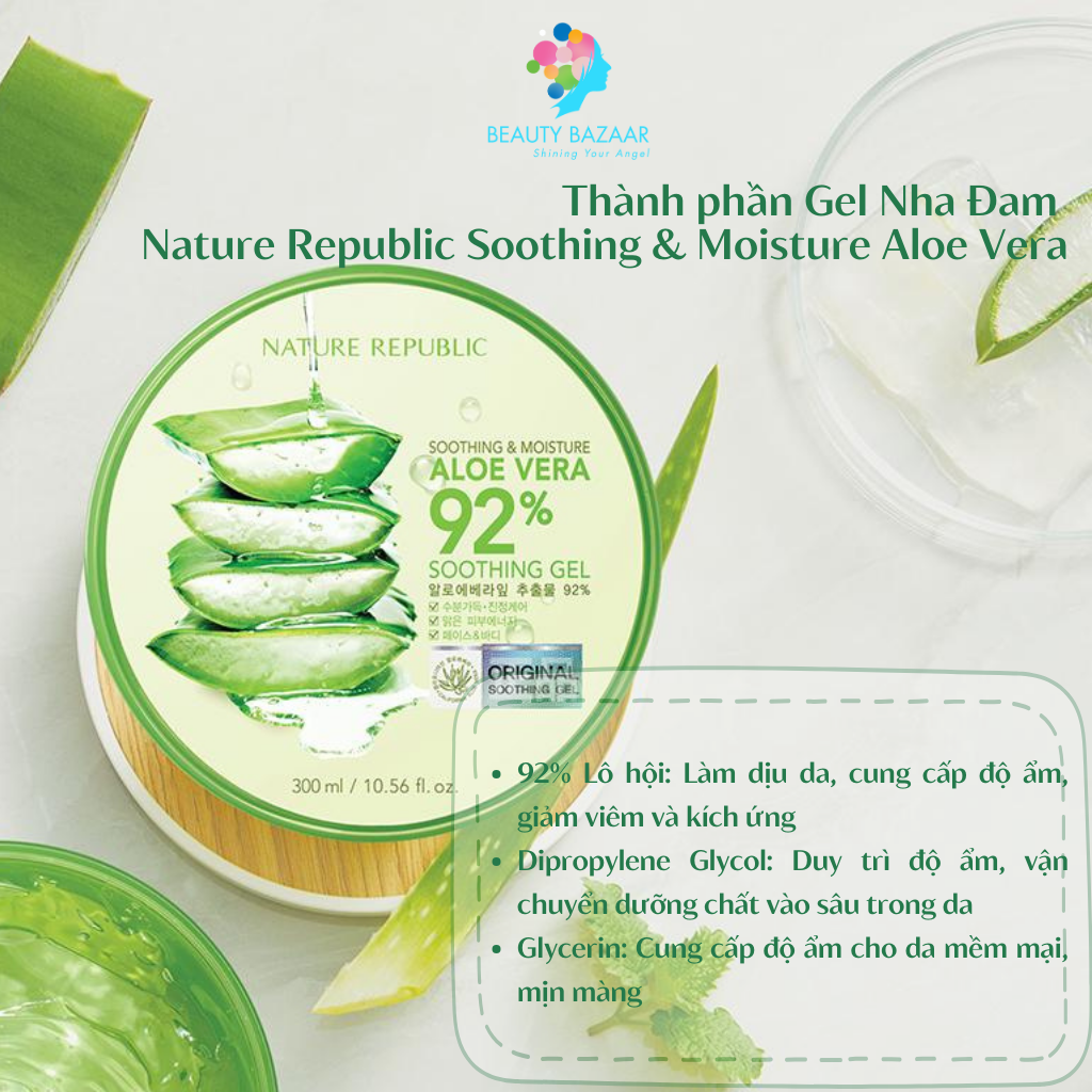 Gel lô hội dưỡng ẩm Nature Republic Soothing & Moisture Aloe Vera 92% gel nha đam - Hàn Quốc 300ml