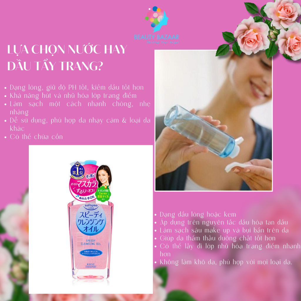 Tẩy trang sạch sâu dịu nhẹ cho da dầu mụn da khô da nhạy cảm Kose Softymo Cleansing dạng nước và dầu tẩy trang - Nhật Bản 230ml 200ml