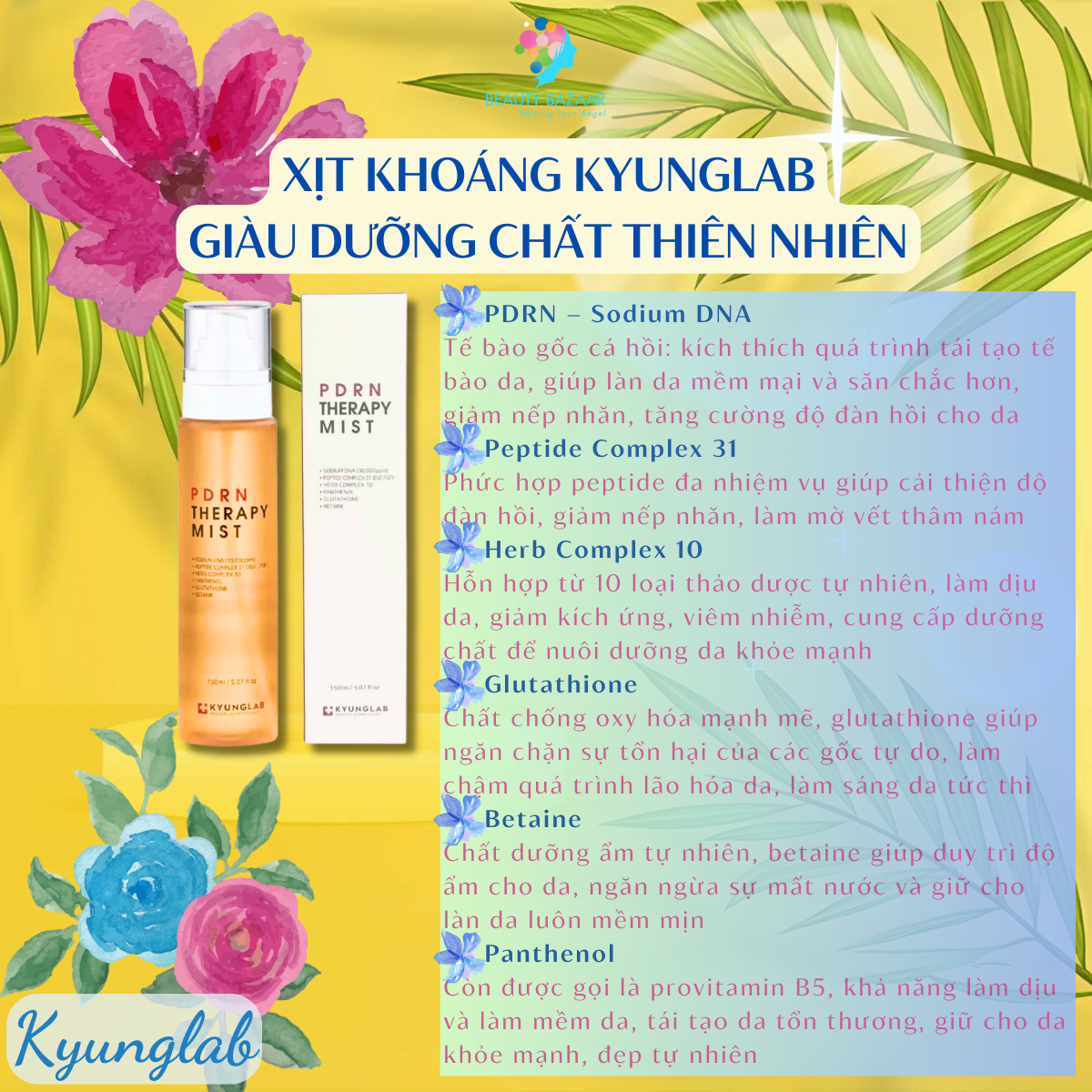 Xịt khoáng dưỡng ẩm chống lão hoá tái tạo phục hồi da KyungLab PDRN Therapy Mist 150ml Hàn Quốc chính hãng – 150ml