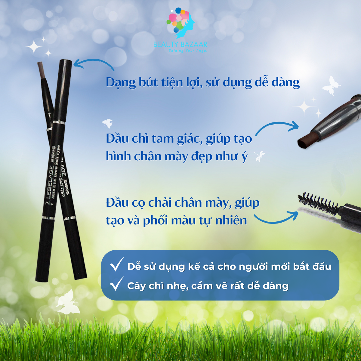 Chì kẻ mày màu đen nâu xám chống thấm nước mềm mịn bền màu lâu trôi Lebelage Auto Eyebrow Soft - Hàn Quốc