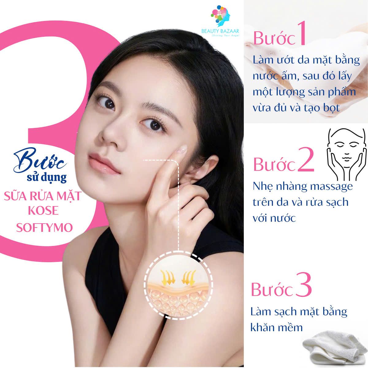 Sữa rửa mặt tẩy trang dưỡng ẩm Kose Softymo Nhật Bản sạch sâu cấp ẩm cho da khô da dầu mụn 190g 60g