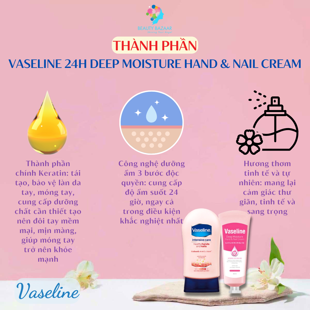 Kem Dưỡng Da Tay & Móng giúp da mịn màng Vaseline 24h Deep Moisture Hand & Nail Cream