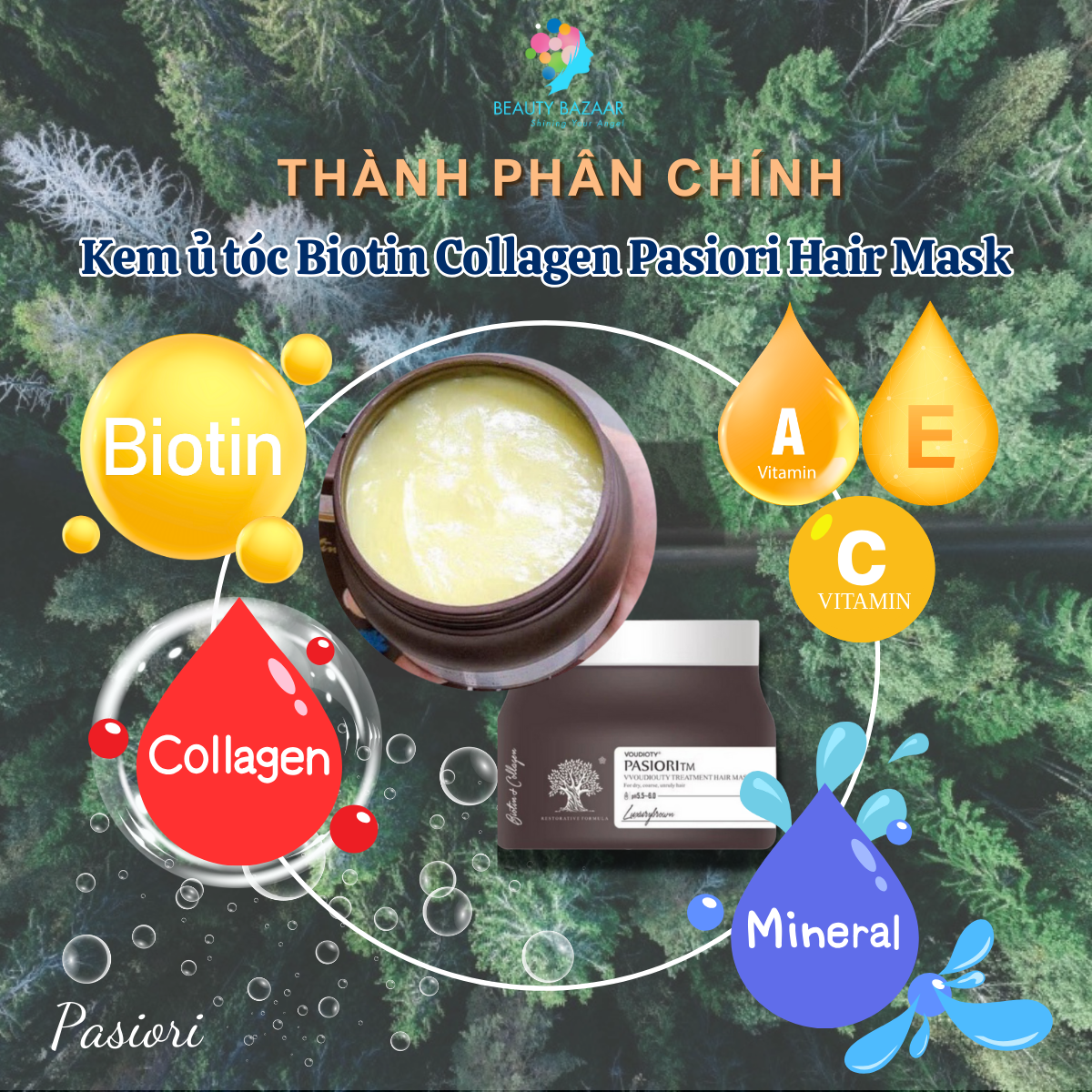 Kem ủ tóc dầu ủ tóc hấp tóc dưỡng tóc siêu mượt Biotin Collagen Pasiori Hair Mask 500ml