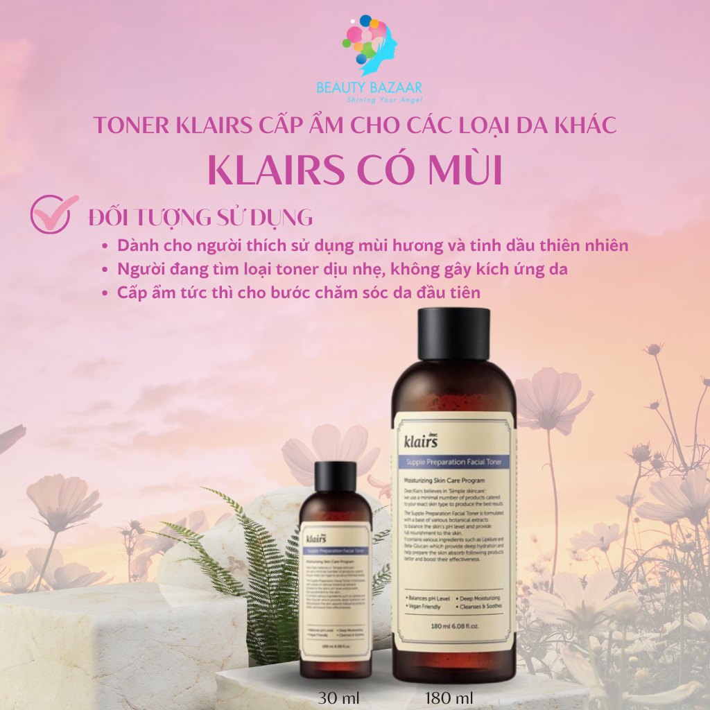 Nước hoa hồng toner Klairs có mùi và không mùi, cân bằng làm dịu da 180ml và mini 30ml - Dear Klairs