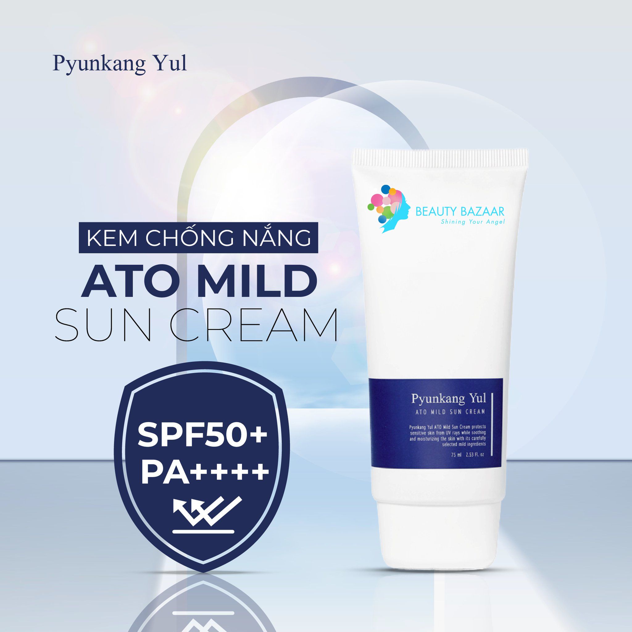 Kem Chống Nắng Phổ Rộng Phục Hồi Cho Da Nhạy Cảm Pyunkang Yul Ato Mild Sun Cream SPF50+ PA++++ 75ml